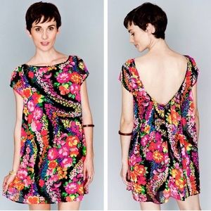 Show Me Your Mumu Zozi Fluorescent Floral Print Neon Babydoll Mini Dress Small